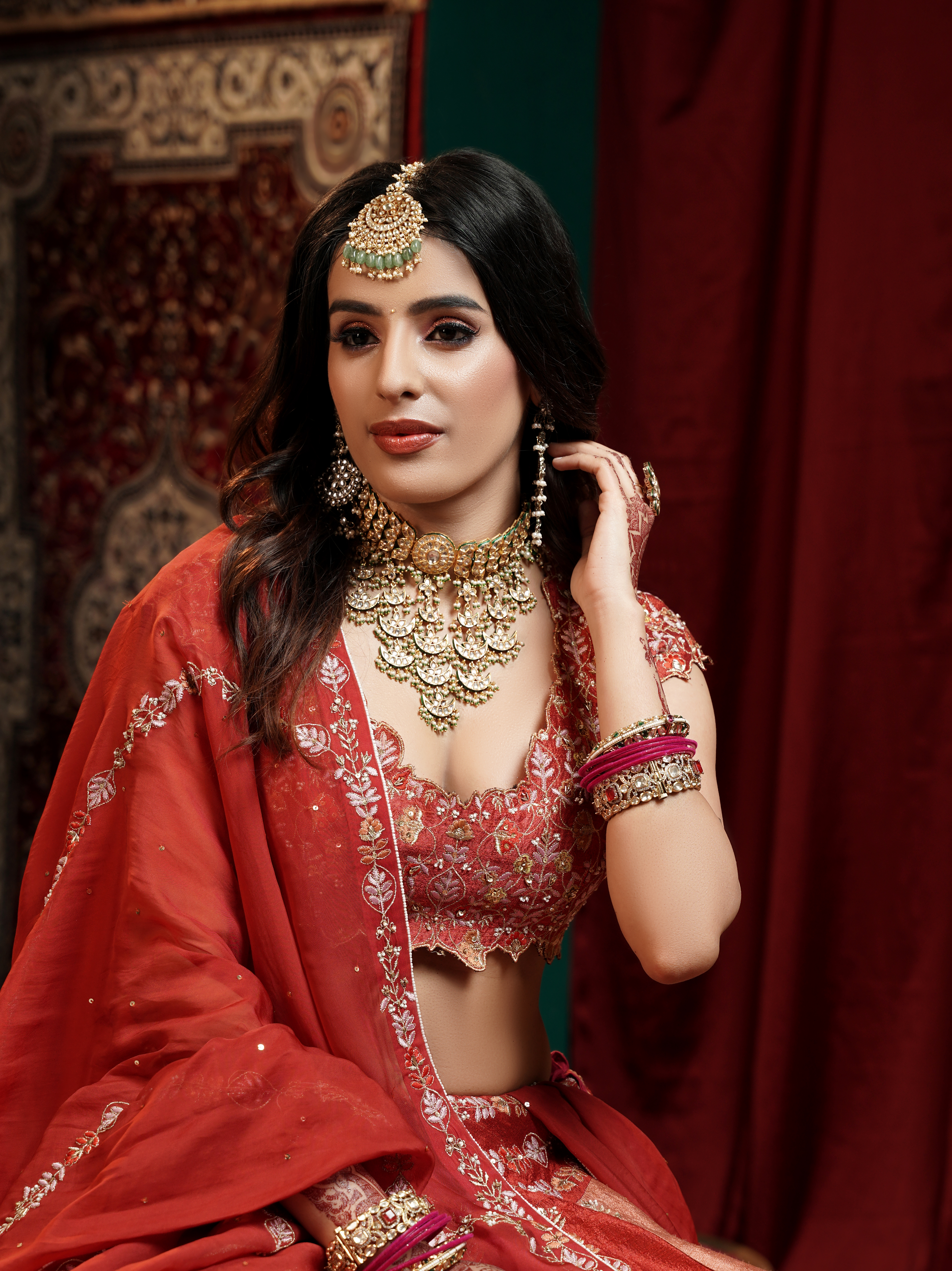 Glamorous Coral & Gold Bridal Makeup - Statement Jewelry